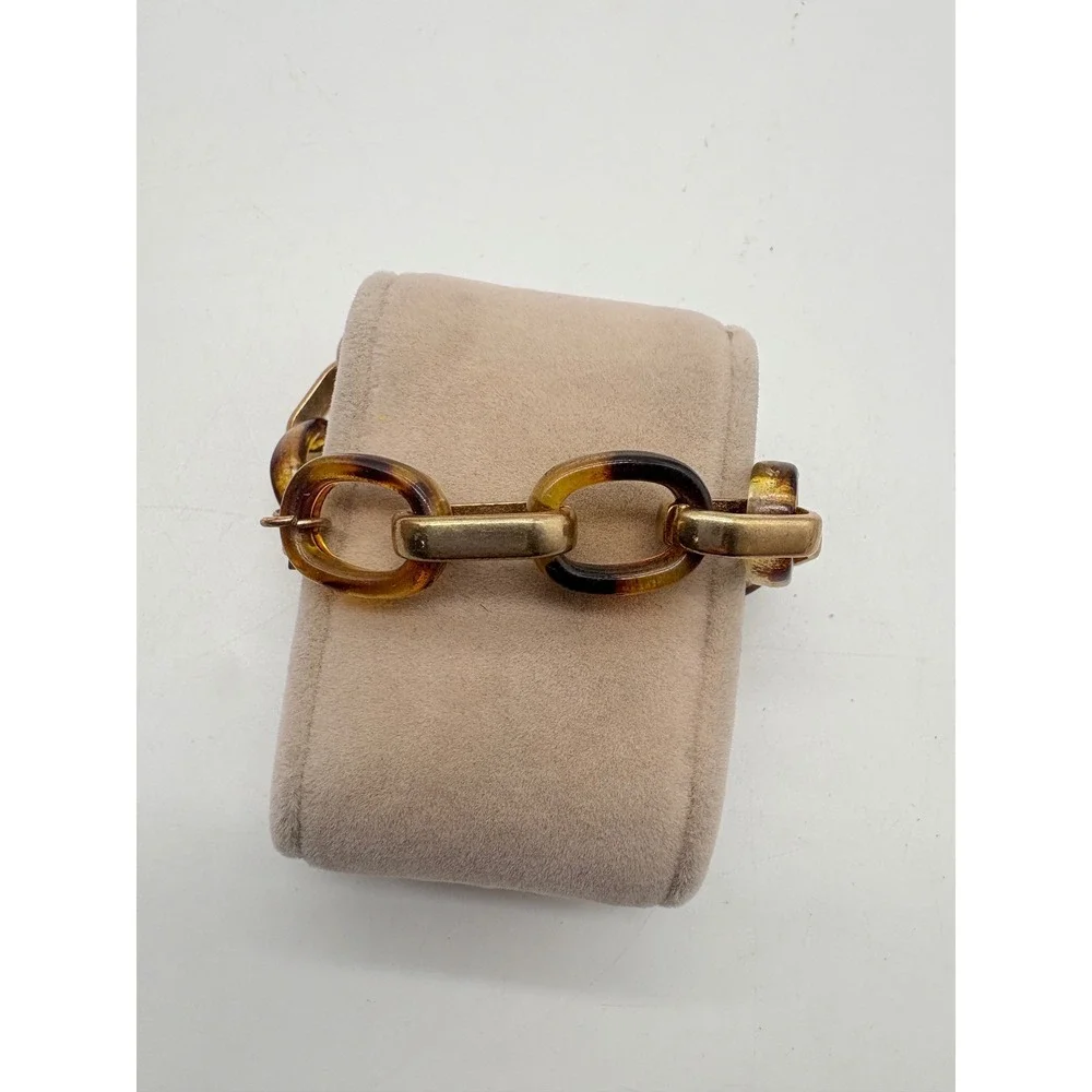 Gold Tone and Tortoiseshell Resin Chunky Oval Chain Link‎ Bracelet